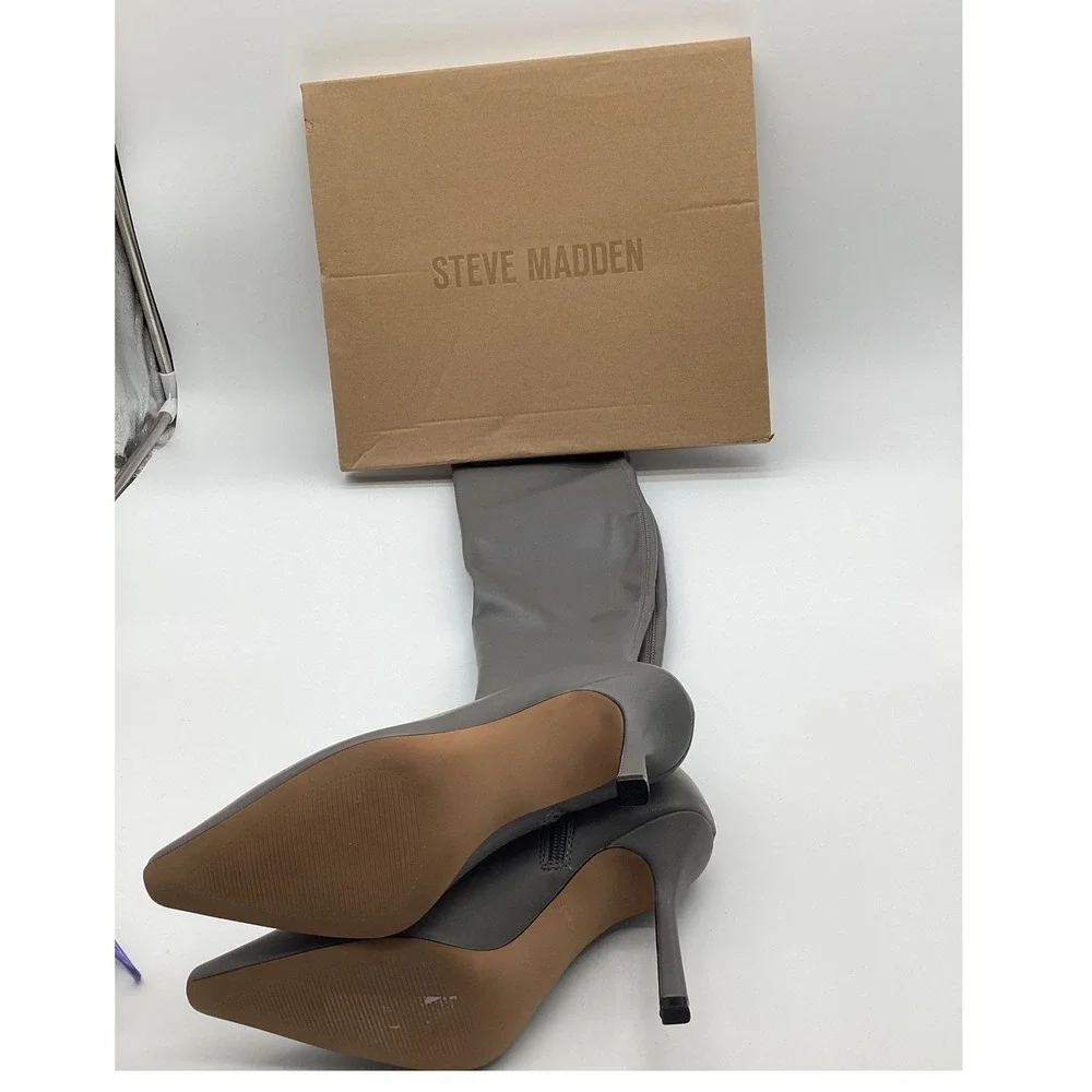 Steve Madden Grey Over The Knee Thigh High Pointed Toe‎ Stiletto Boots Womens